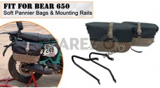 For Royal Enfield Bear 650 Soft Pannier Bags and Mounting Rails Cream Brown    - SPAREZO